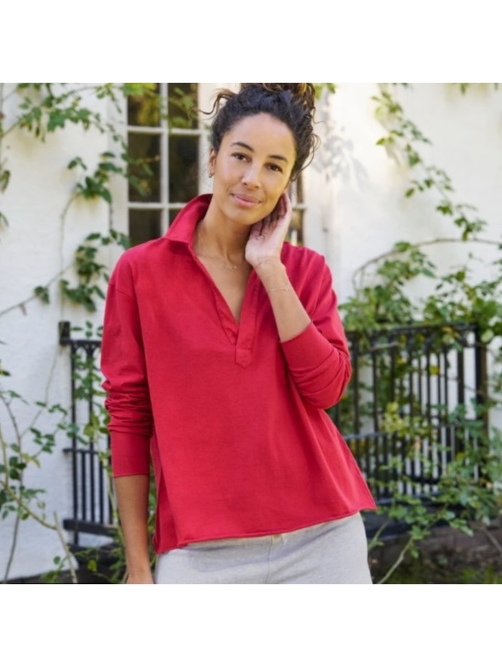 Frank & Eileen Patrick Popover Henley Top - Double Decker Red Women’s XS